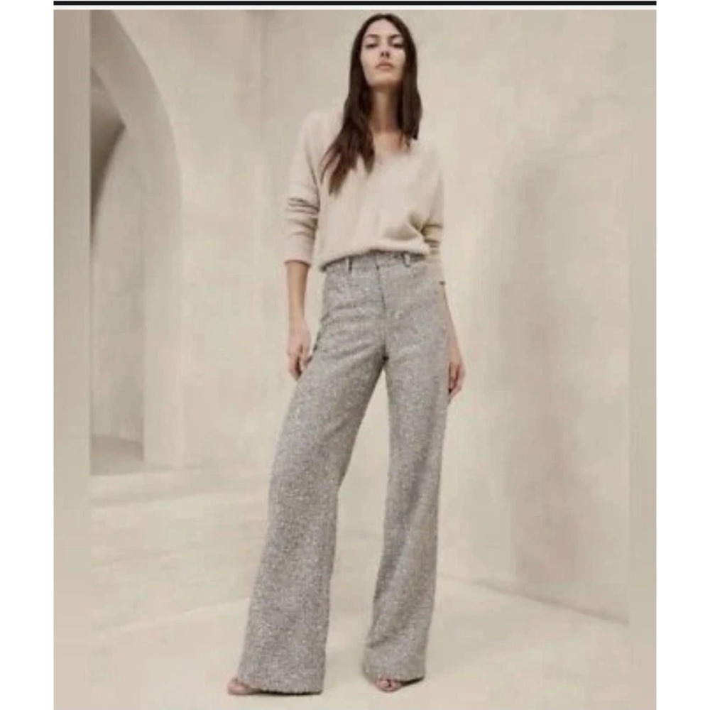 Banana Republic Silver Coleta Tinsel Tweed Lined Wide-Leg Pant - Women's Size 8